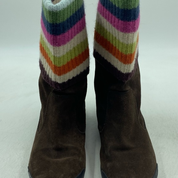 Coach Tatum Boots Womens Size 7 Dark Brown Leather Wool Striped Pull On - Picture 4 of 6